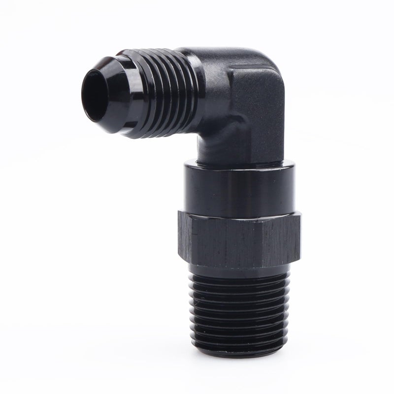 AC PERFORMANCE -6 AN Male Flare to 3/8" NPT 90 Degree Swivel Adapter Fitting, Black Aluminum - Image 2